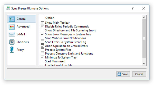 SyncBreeze Options Dialog General