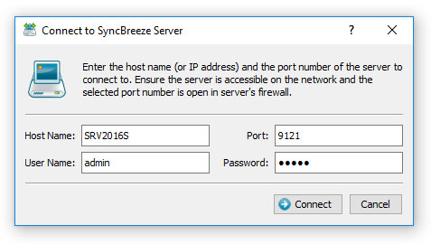 SyncBreeze Server Connect Dialog